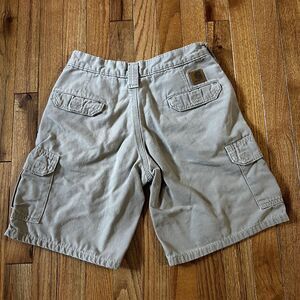 Carhartt Boys Brown Canvas Cotton Cargo Pockets Shorts Size 12 Khaki Cargos